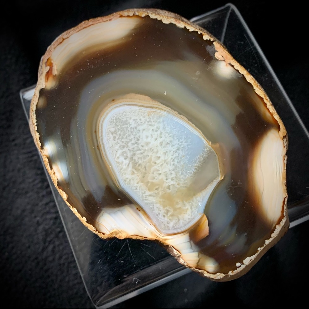 💗Natural Agate Geode Slice w/ Plume Center – Polished Face > 9 oz